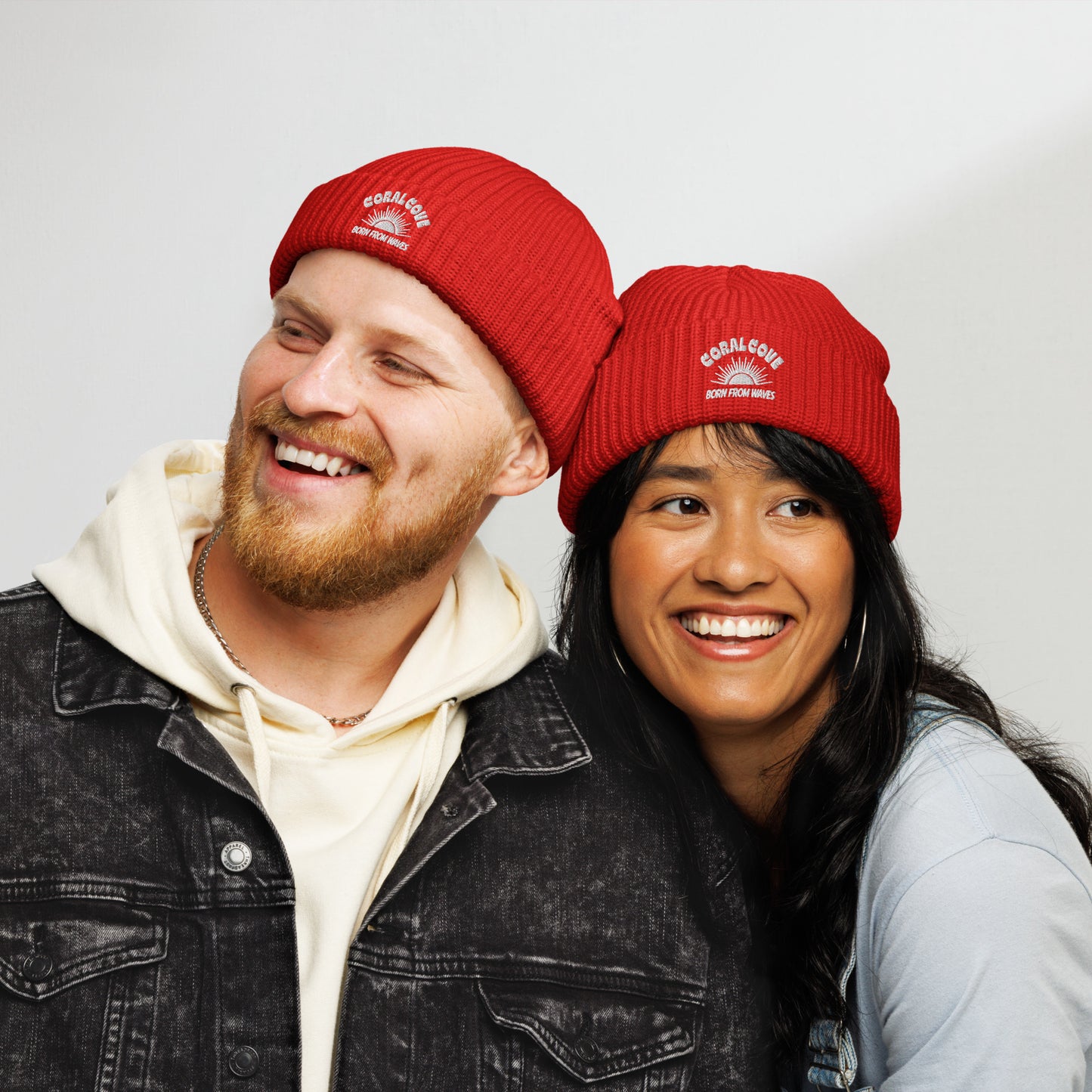 Man & Woman Wearing Born From Wave Fisherman Beanie