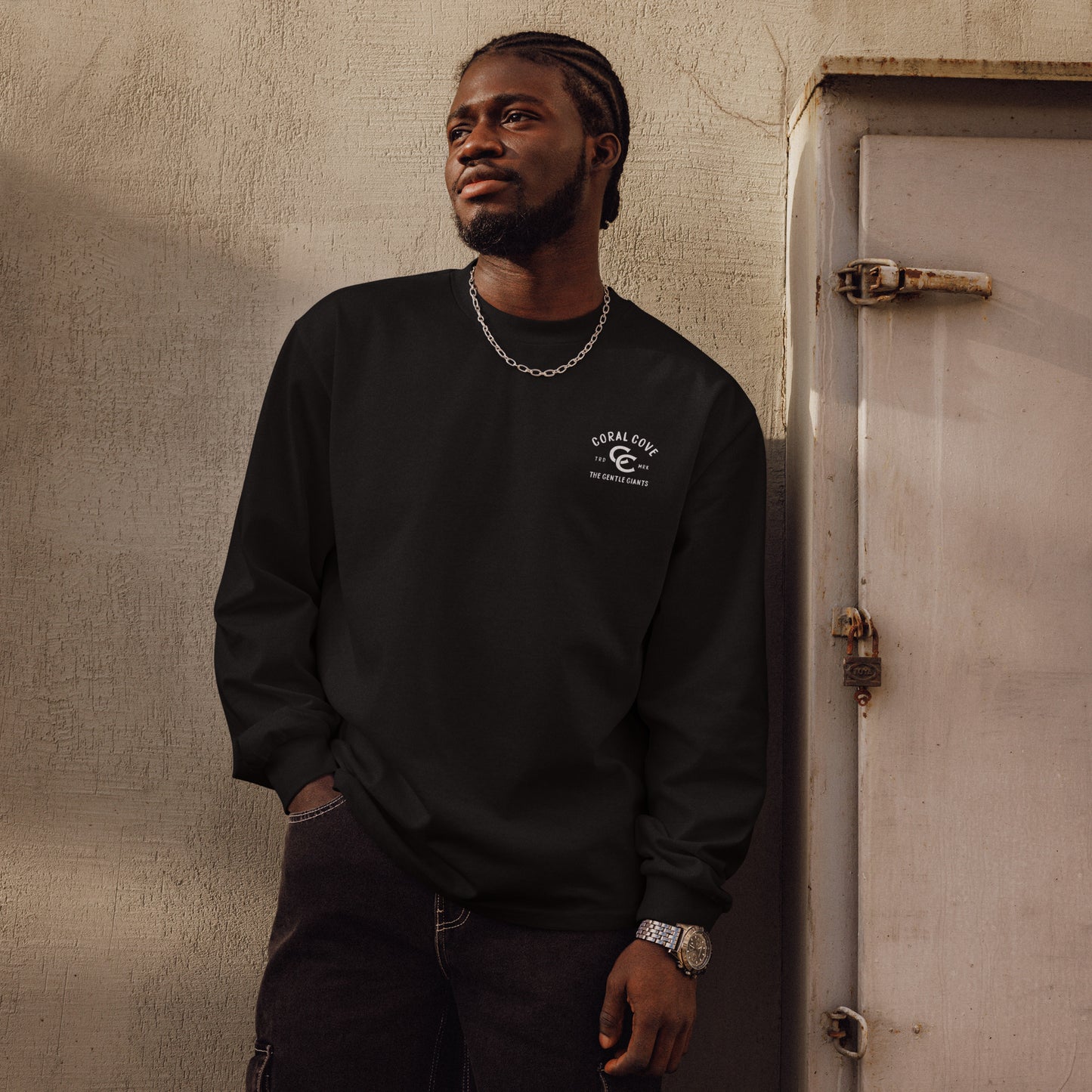 Man Wearing Longsleeve Gentle Giant Shirt