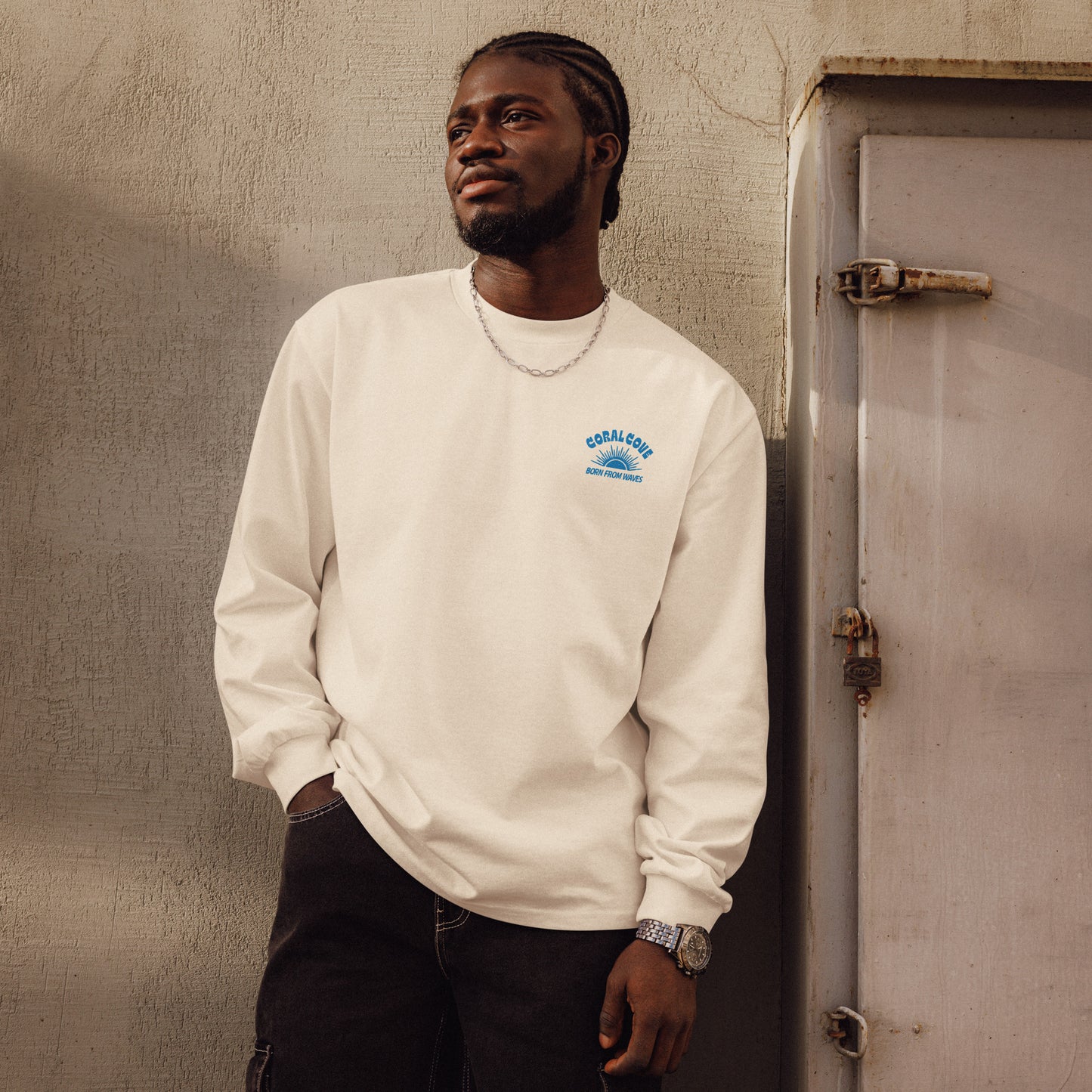 Man Wearing Longsleeve Born from Wave Shirt